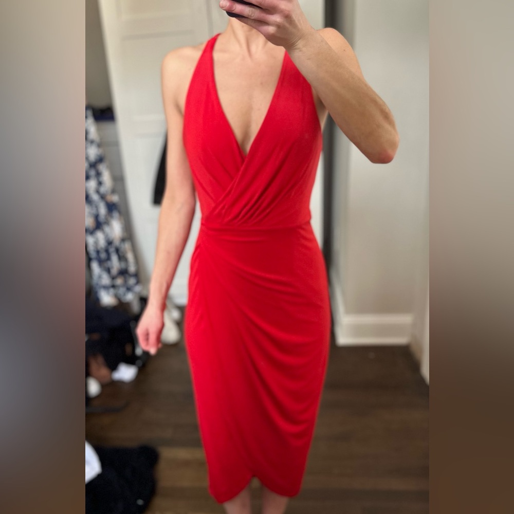 NWT NBD size XS red wrap midi dress